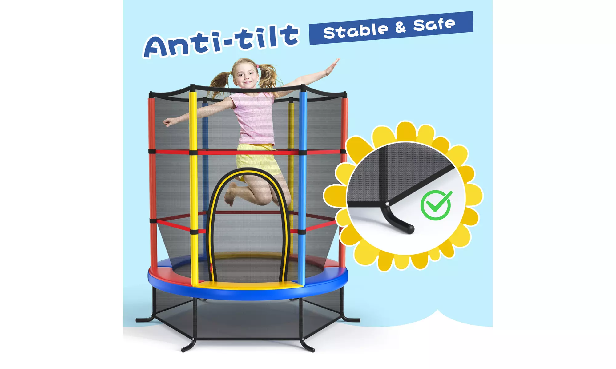 Youth Jumping Round Trampoline 55'' Exercise W/ Safety Pad Enclosure Combo Kids