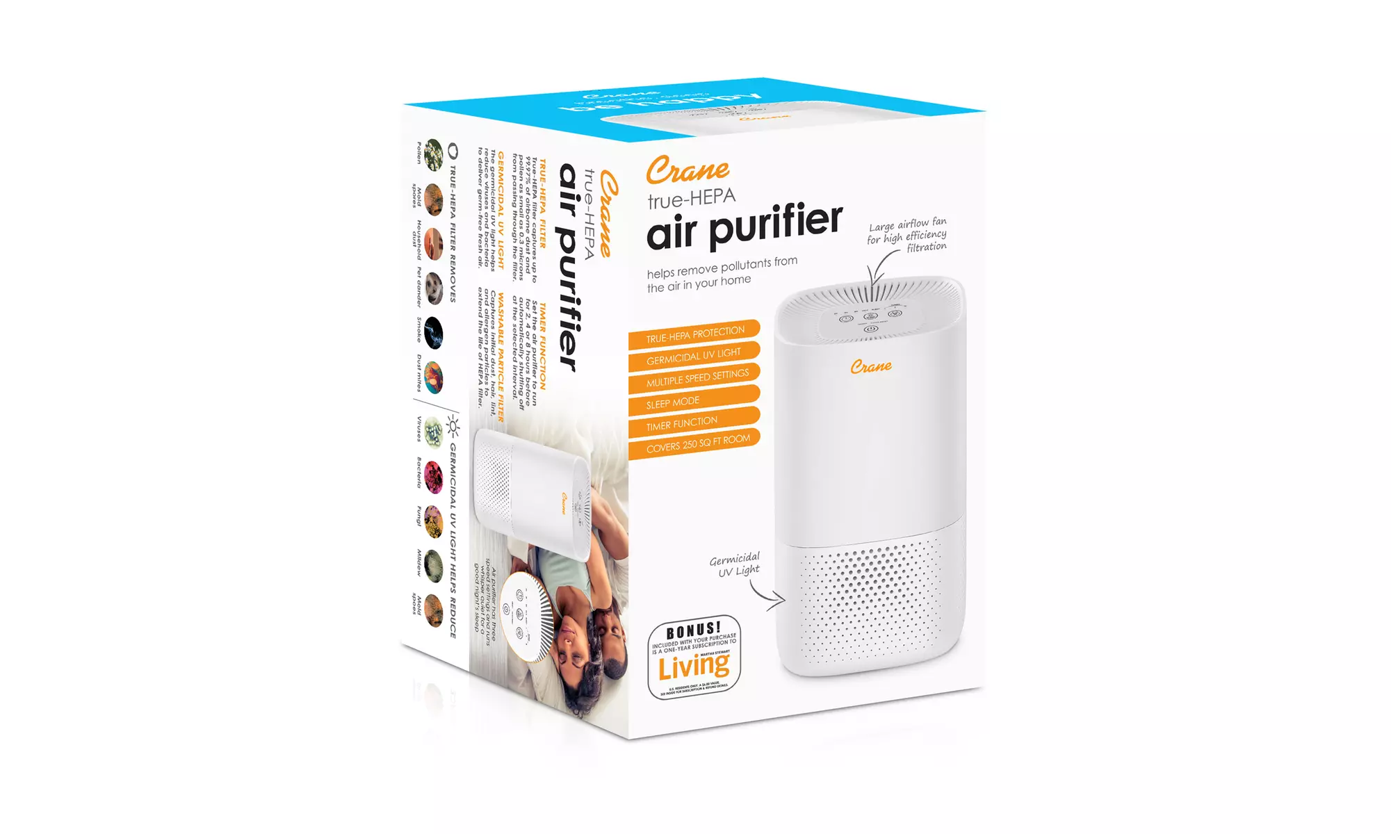 Crane True HEPA Air Purifier with Germicidal UV Light, 250 Sq Ft - Second Medium