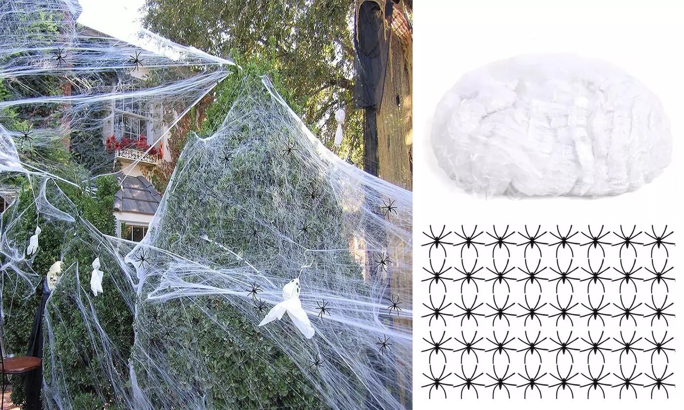 200g/300g Stretchable Halloween Spider Web and Spiders - 60 / 100 Spiders