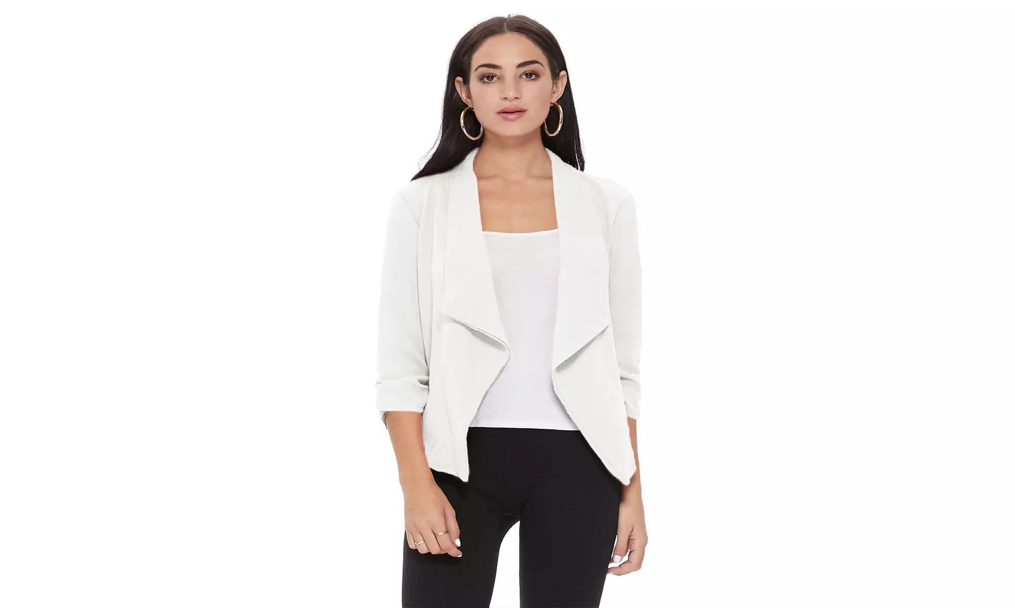 MOA Collection Solid Draped Open Front 3/4 Sleeve Jacket