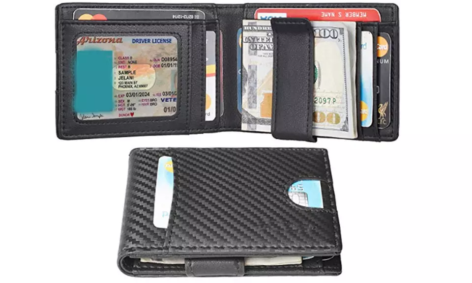 Slim Mens Minimalist Wallet Money Clip RFID Blocking Bifold - Primary Image