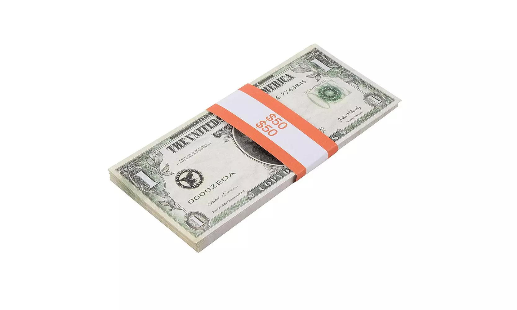300-Pack Orange Currency Bands $50 Denomination Cash Money Straps - Self-Sealing - Second Medium