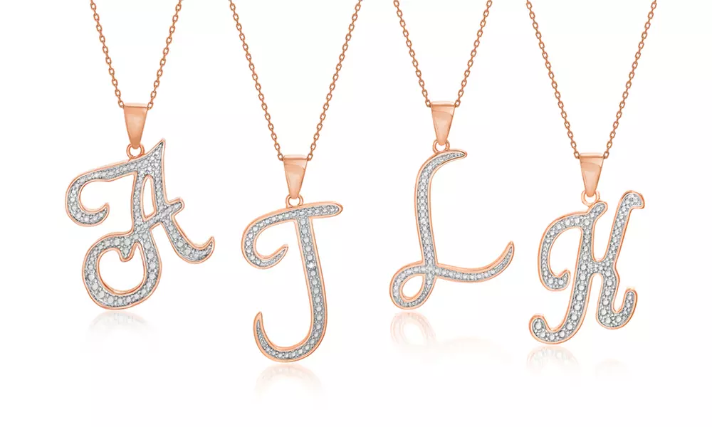 Diamond Accent Script Initial Pendant Necklace in Rose Gold Plate by Lumineux - Primary Image