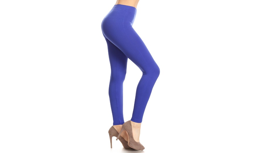 Image 54: Plus size,Solid Color Basic Soft Comfy Elastic Waistband High Waist Leggings