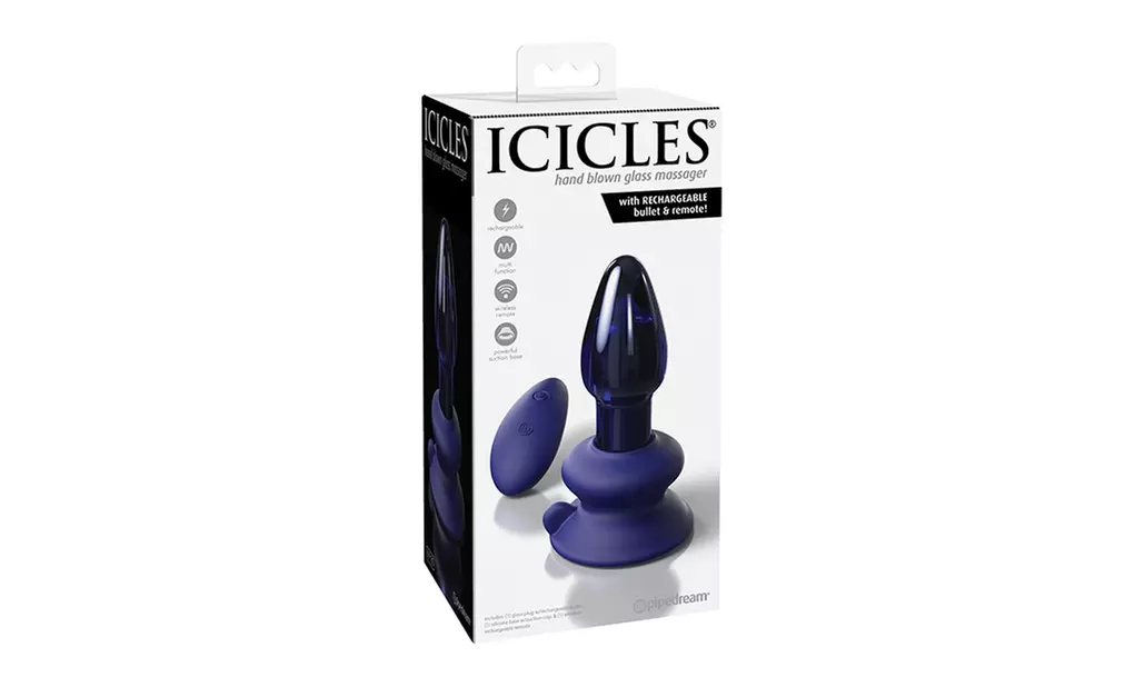 icicles no. 85 hand blown glass vibrating butt plug w/remote - blue - Primary Image