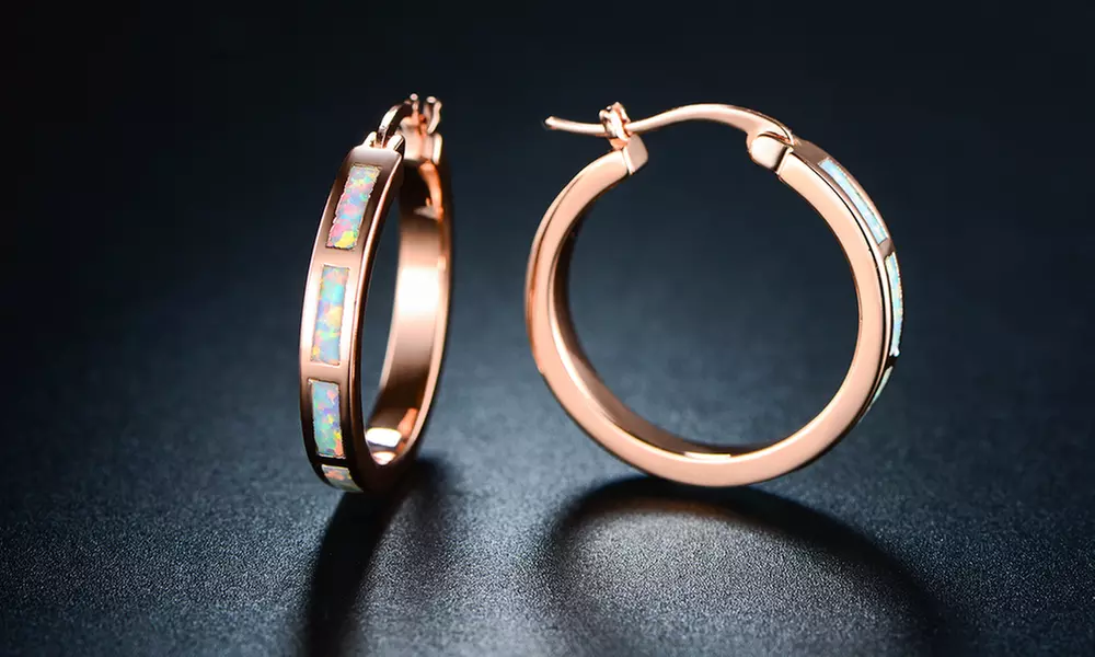 Rose Gold & Fire Opal Hoop Earrings By Peermont - Primary Image