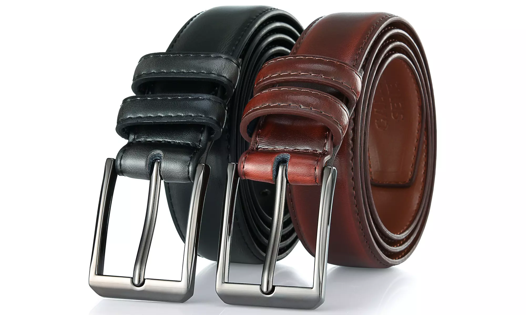 Gallery Seven Mens 2 Pack Genuine Leather Dress Belt Enclosed in a Gift Box