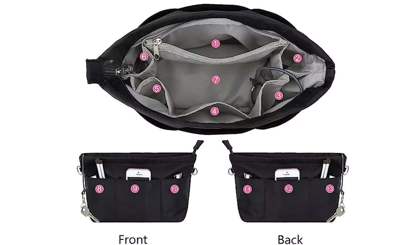 13 Pockets Travel Pouch Purse Organizer Insert Tote Handbag Pocketbook Inserts