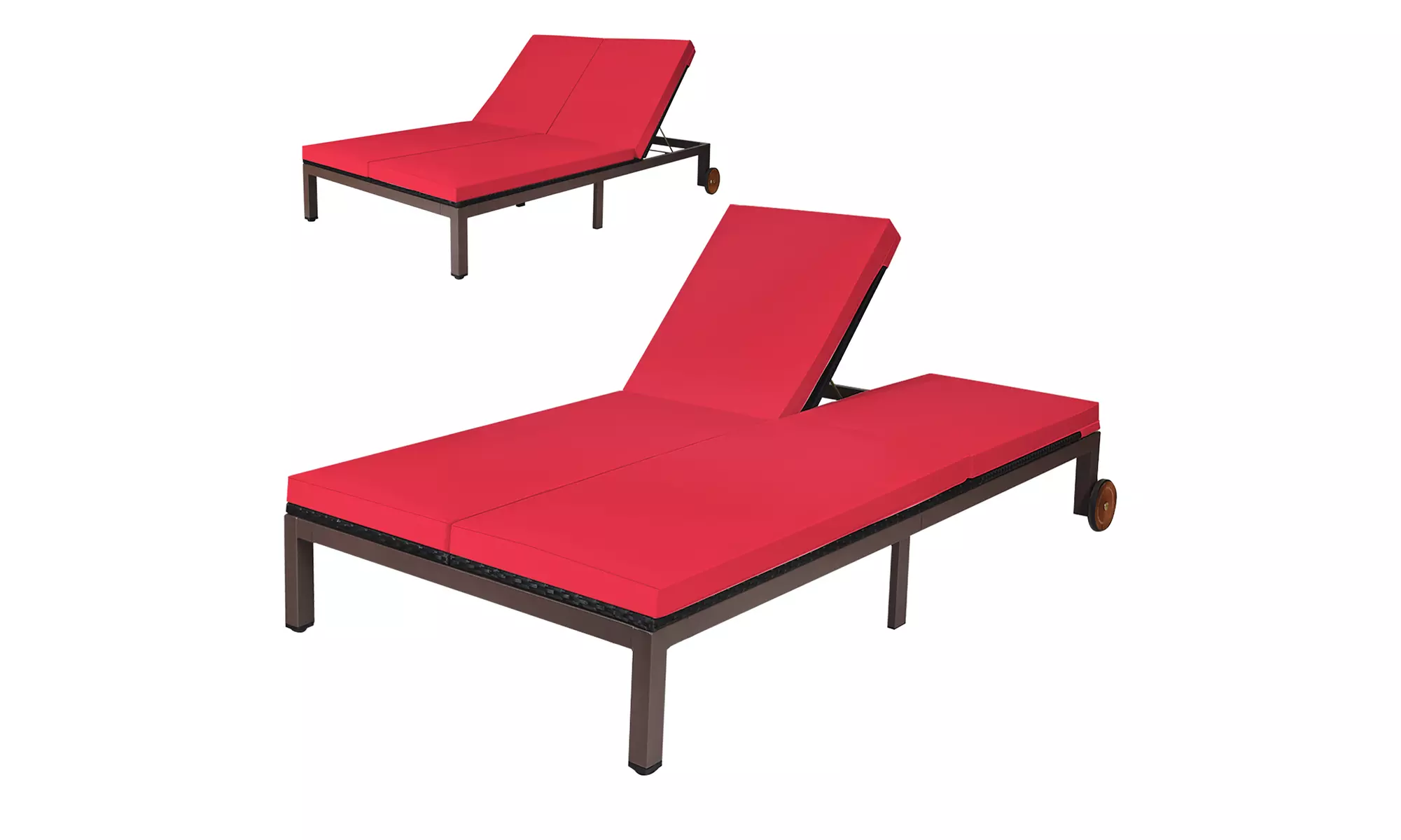 Costway 2-Person Patio Rattan Lounge chair Chaise Recliner Adjustable Cushioned - Primary Image