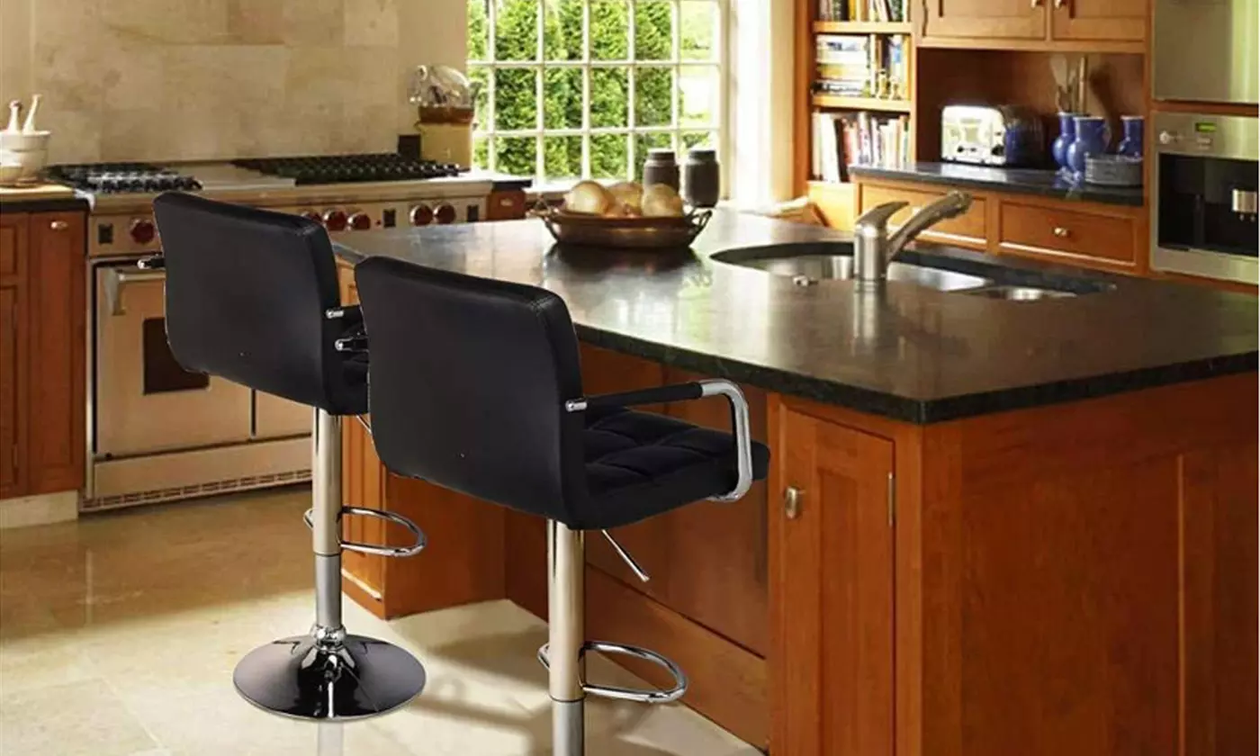 Set of 2 PU Leather Adjustable Swivel Hydraulic Bar Stools w/ Arm - Primary Image
