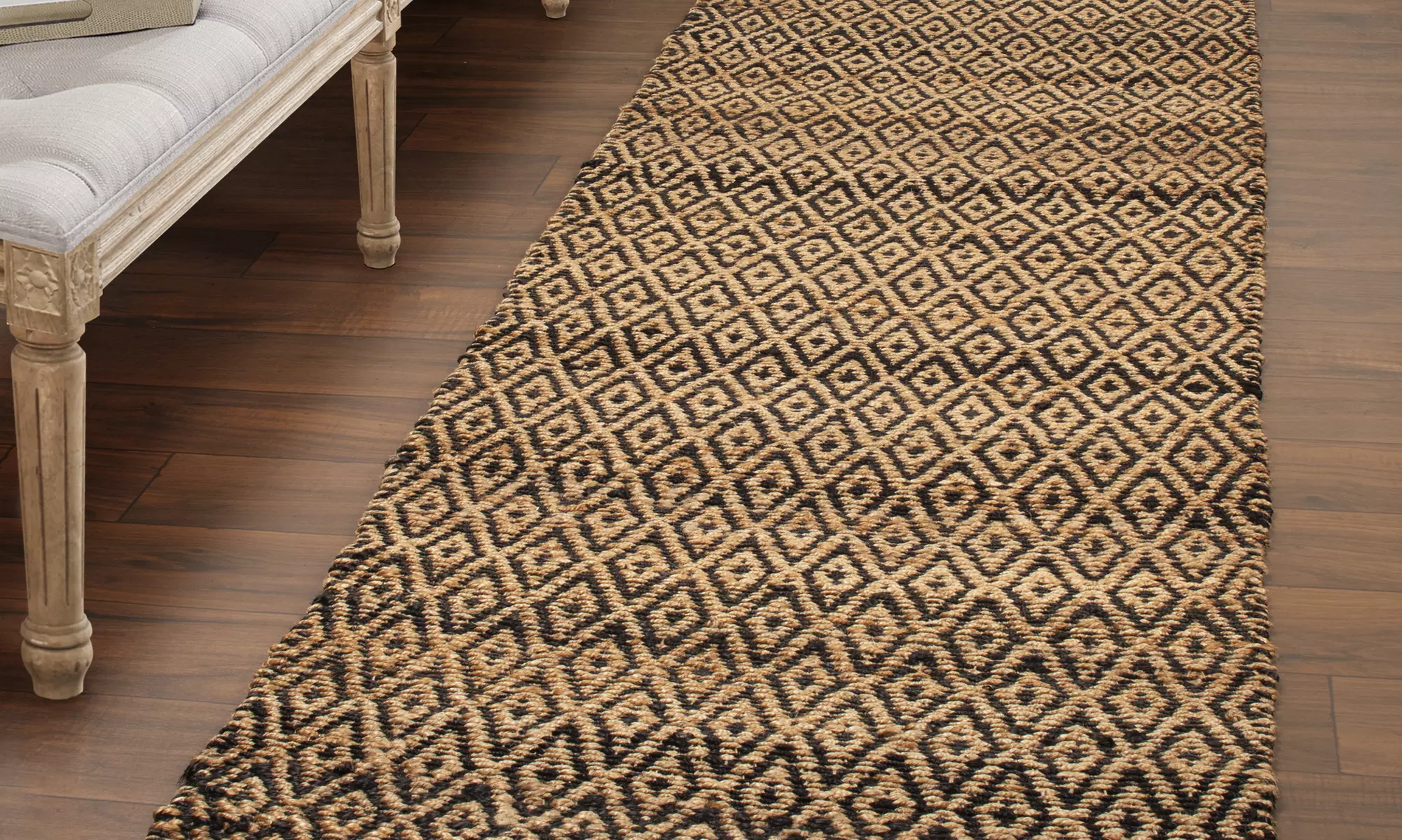 All-Natural Reversible Diamond Jute Hand Woven Runner & Area Rug - Primary Image