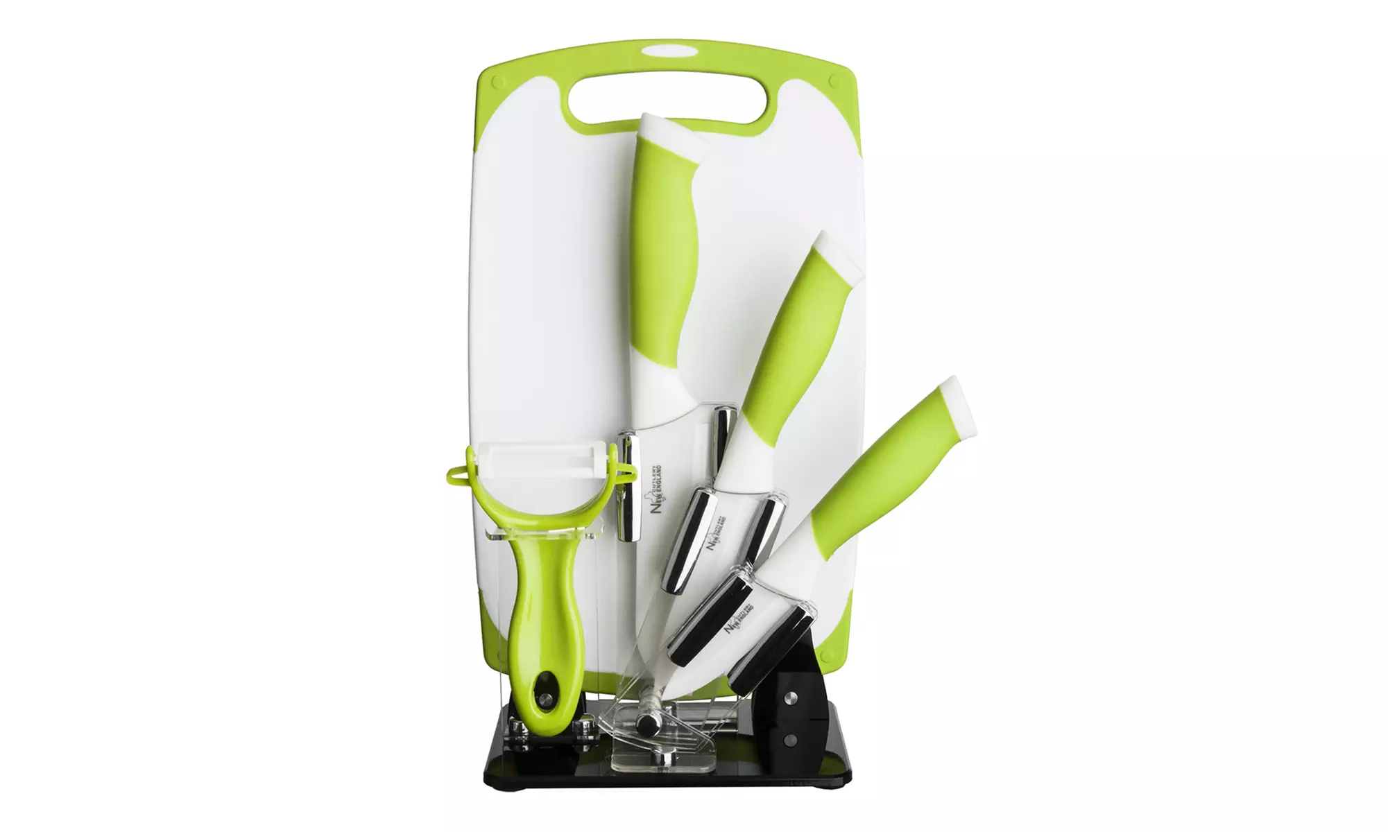 GREEN-6 Piece Ceramic Cutlery Kitchen Knives with Fruit Peeler and Stand - Primary Image