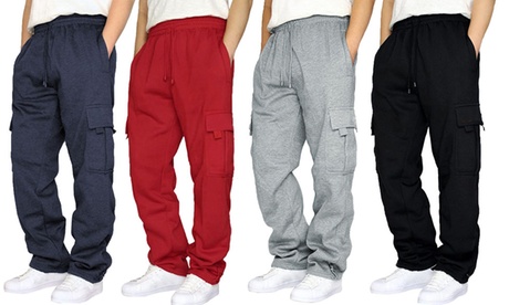 Men'sFleece Cargo Pants Relaxed Fit Drawstring Elastic Waist Joggers Sweatpants 5XL Grey