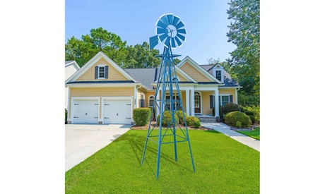 8FT Weather Resistant Yard Garden Windmill Blue Blue