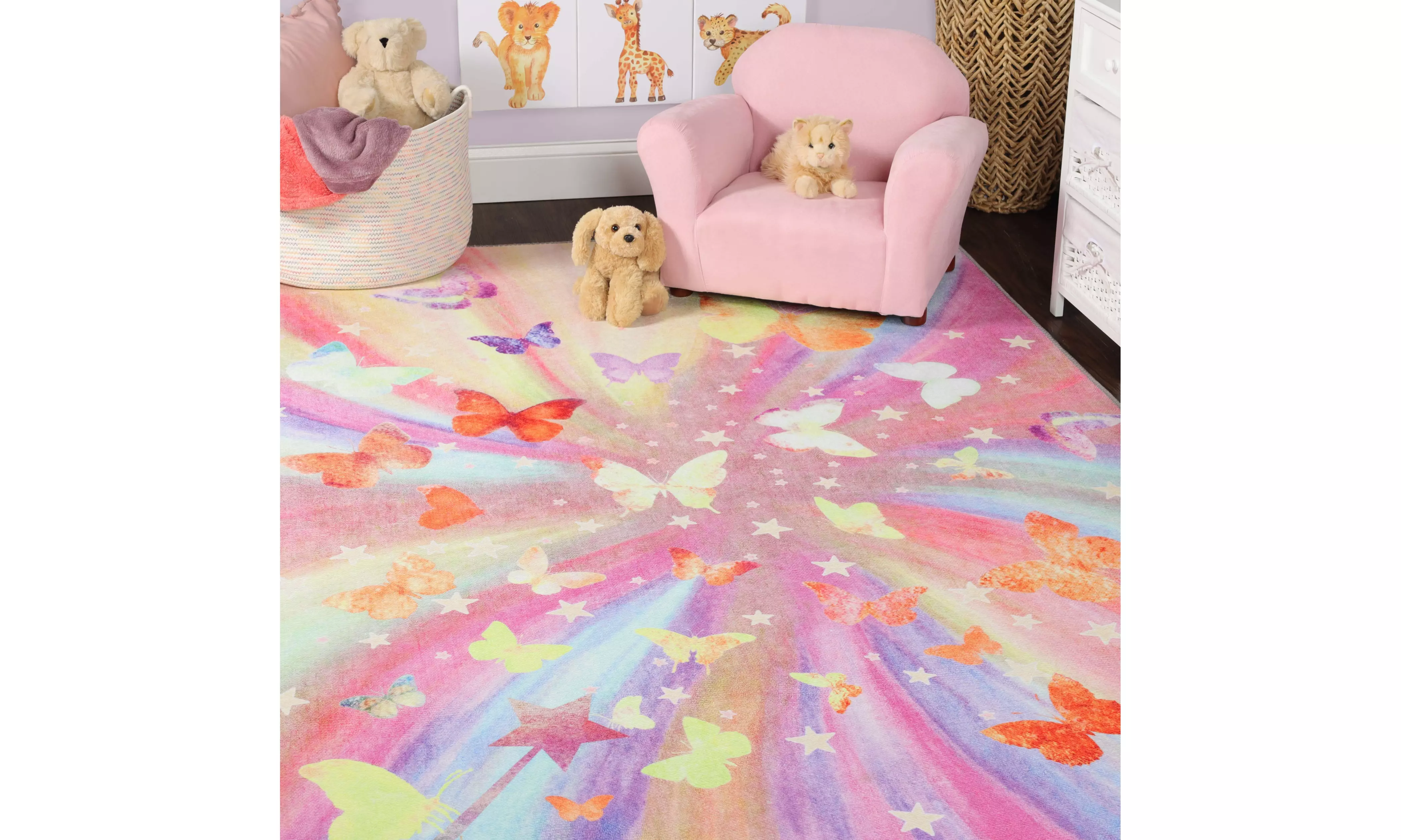 Superior Butterfly Rainbow Kid Friendly Bedroom Indoor Area Rug Or Door Mat