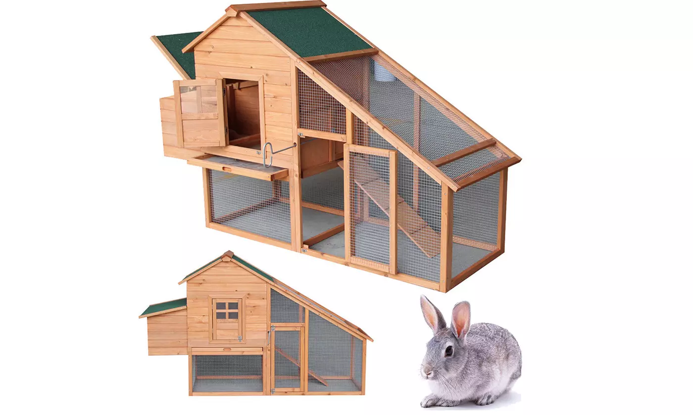 75" Waterproof Two-tier Wooden Chicken Coop Rabbit Cages-Egg Case & Running Cage - Second Medium
