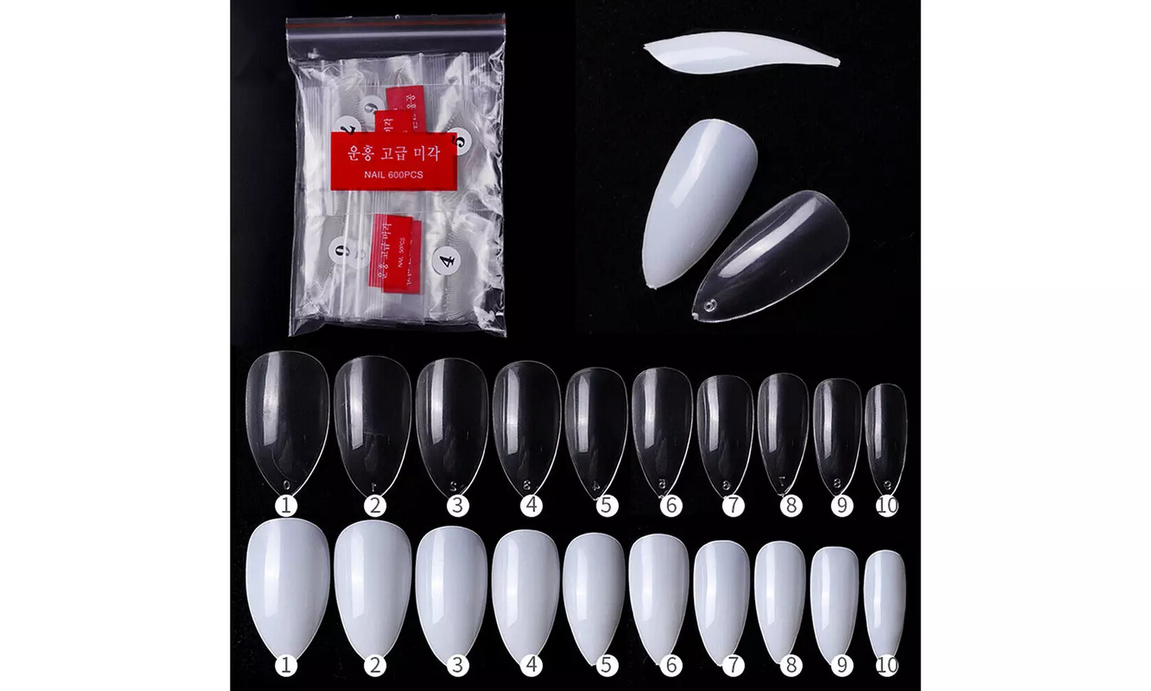 500-1000 Full Cover French Ballet False Fake Nail Tips Pointy Salon Nails - Primary Image