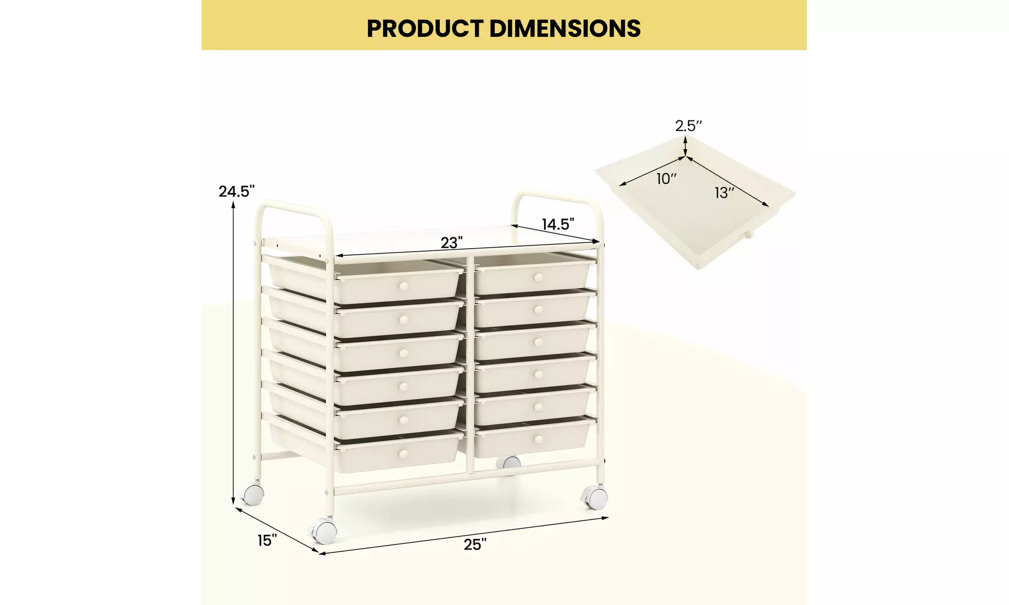 Costway 12 Drawers Rolling Cart Storage Scrapbook Paper Studio Organizer Bins