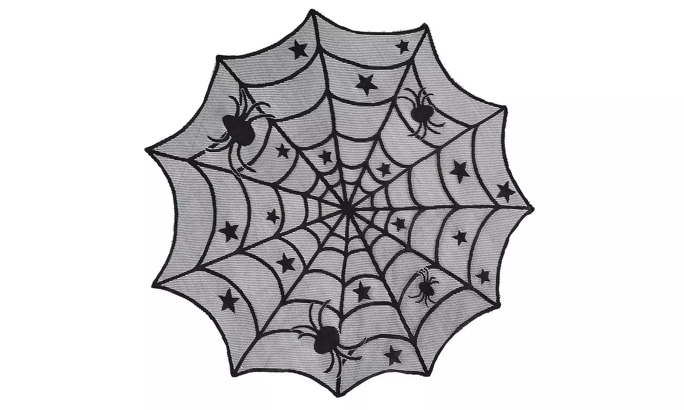 Halloween Lace Spider Web Tablecloth Round Table Topper Cloth Cover Party Decor - Primary Image