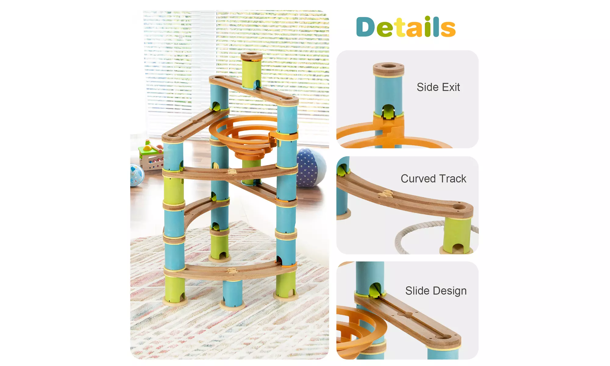 Costway Wooden Marble Run Construction 111PCS STEM Educational Learning Toys
