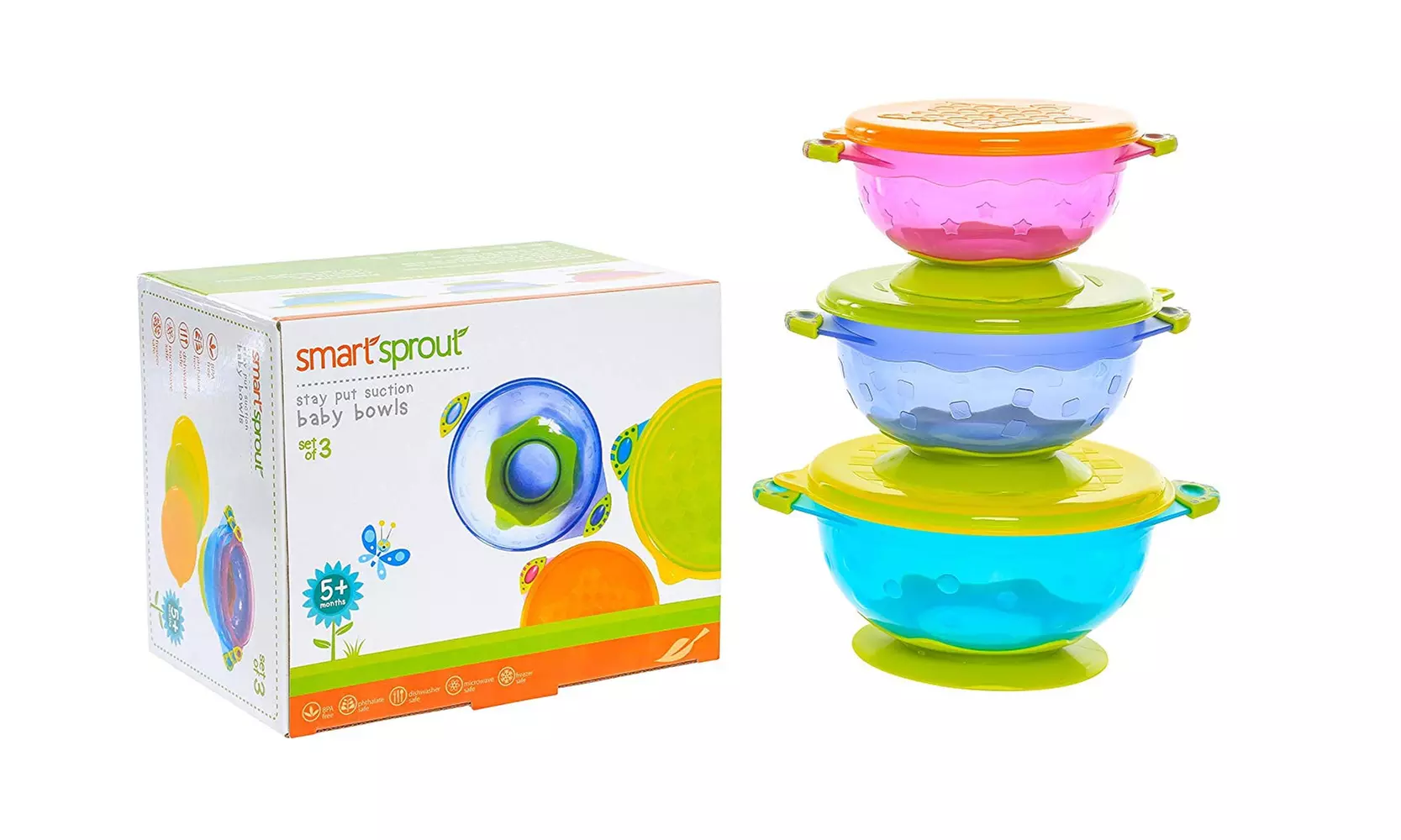 Baby Suction Bowls- Set of 3 FDA Approved Baby Bowls w/ Snap Tight Lid - Primary Image
