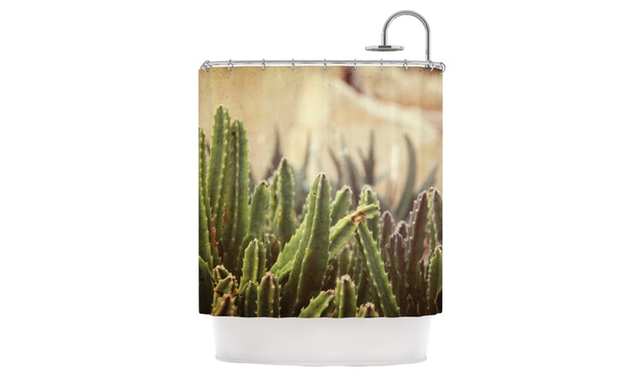 Jillian Audrey Green Grass Cactus Green Brown Shower Curtain
