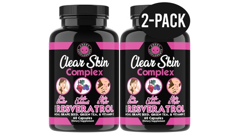 Angry Supplements Clear Skin Complex With Resveratrol Skin Hair Nail Health 2PK 2-Pack