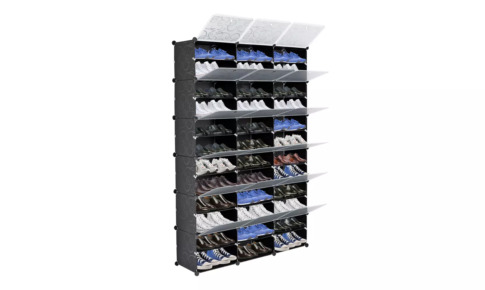 36-Cube, 72 Pairs, 12 Tiers Plastic Shoe Storage Rack Shelf Black