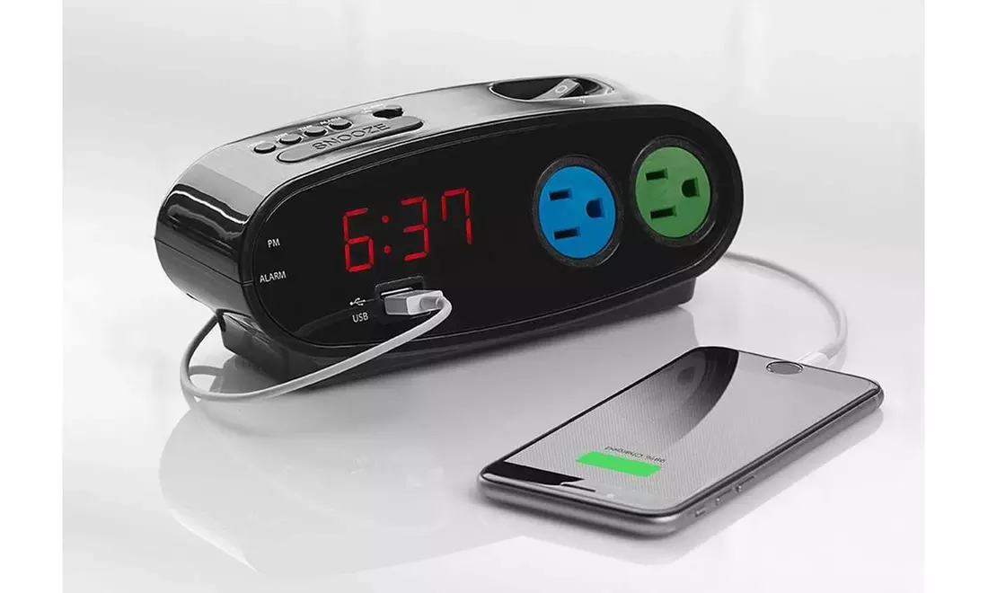 Sharp SPC136 Alarm Clock with USB and 2 Outlets (Black) - Refurbished - Second Medium