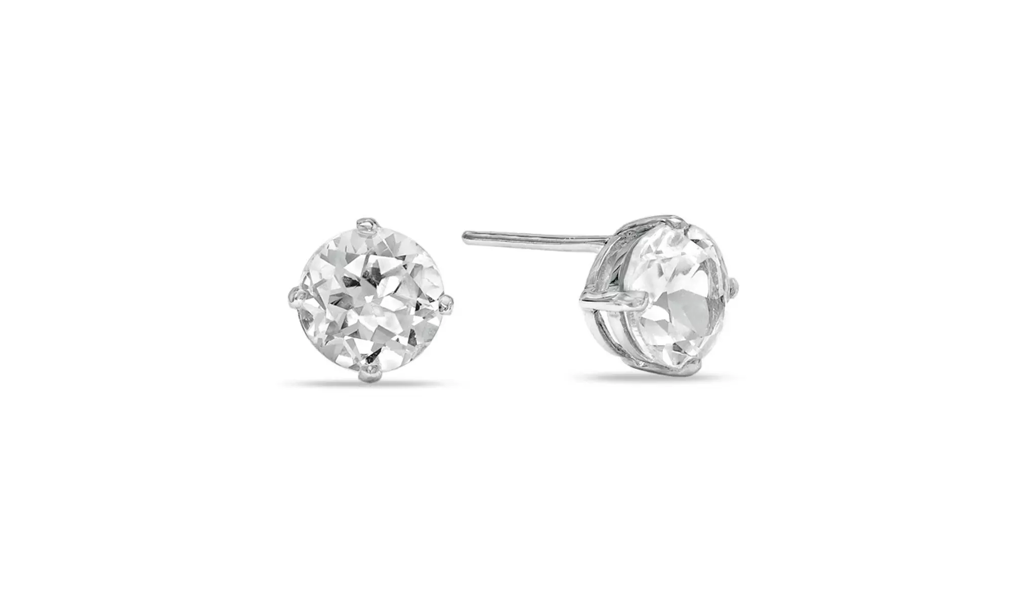 Paris Jewelry 14K White Gold Plated 5 mm Round Natural Sapphire Stud Earrings