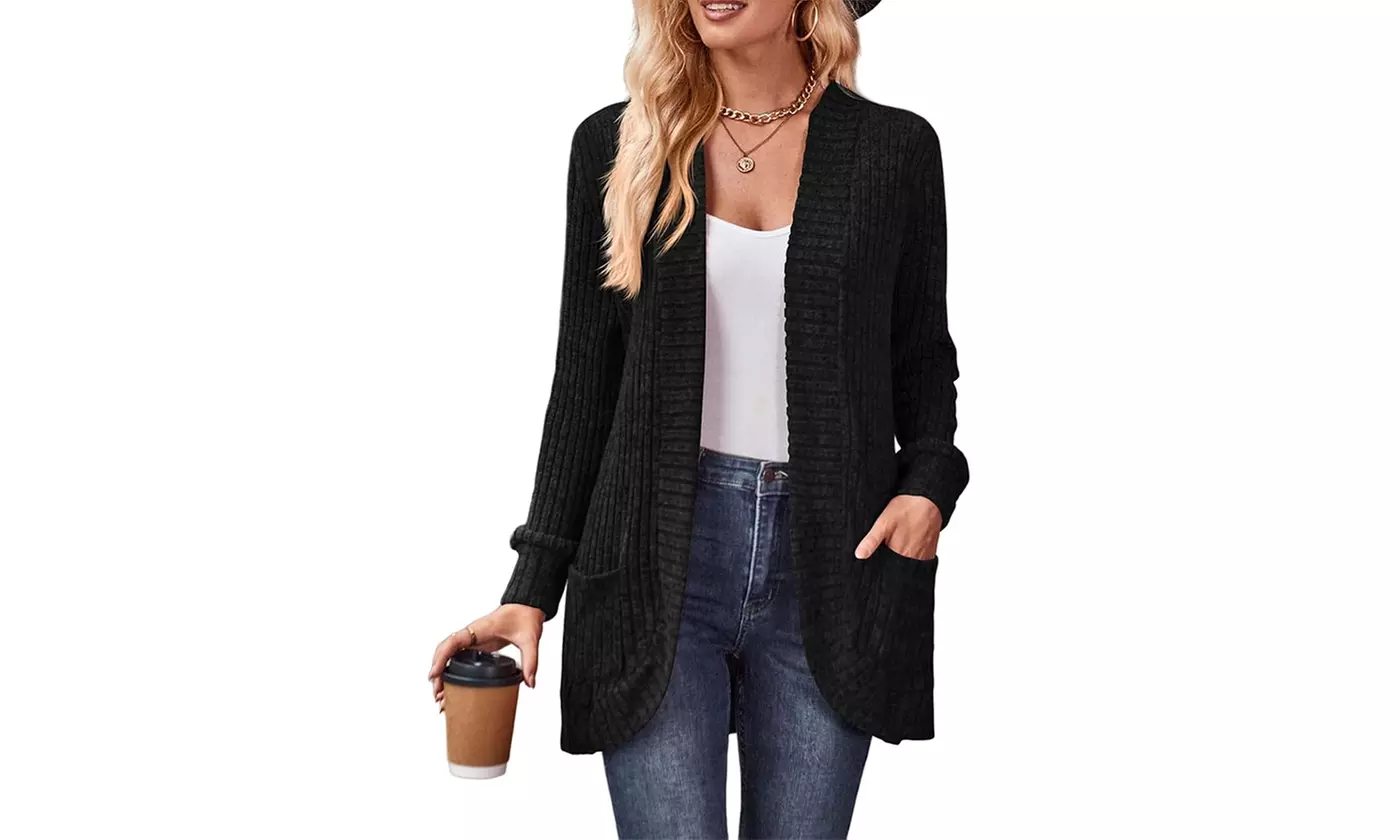 Bohuma Women's Soft Sweater Solid Casual Open Front Cardigan with Pocket