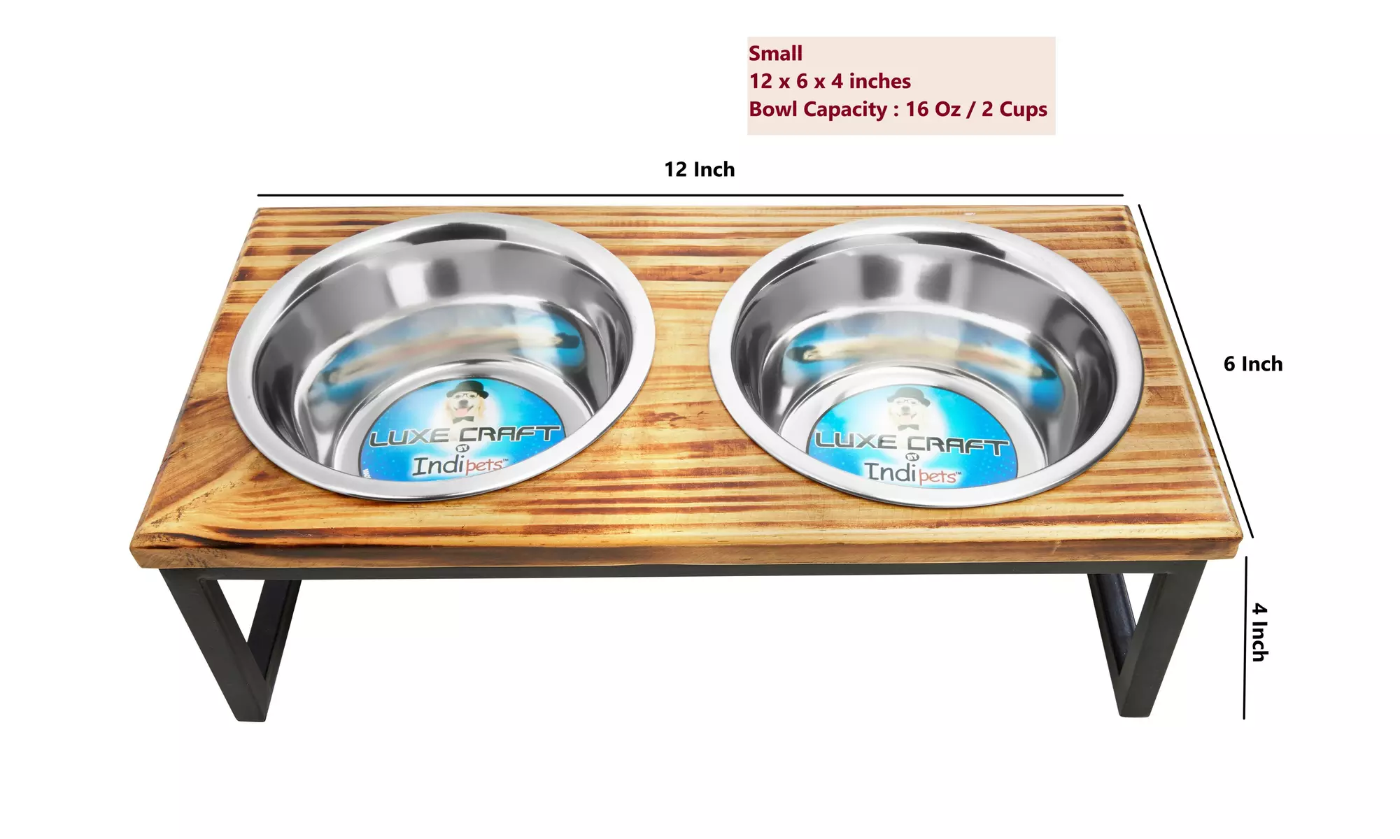 Indipets Wooden Elevated Feeder with Bowls