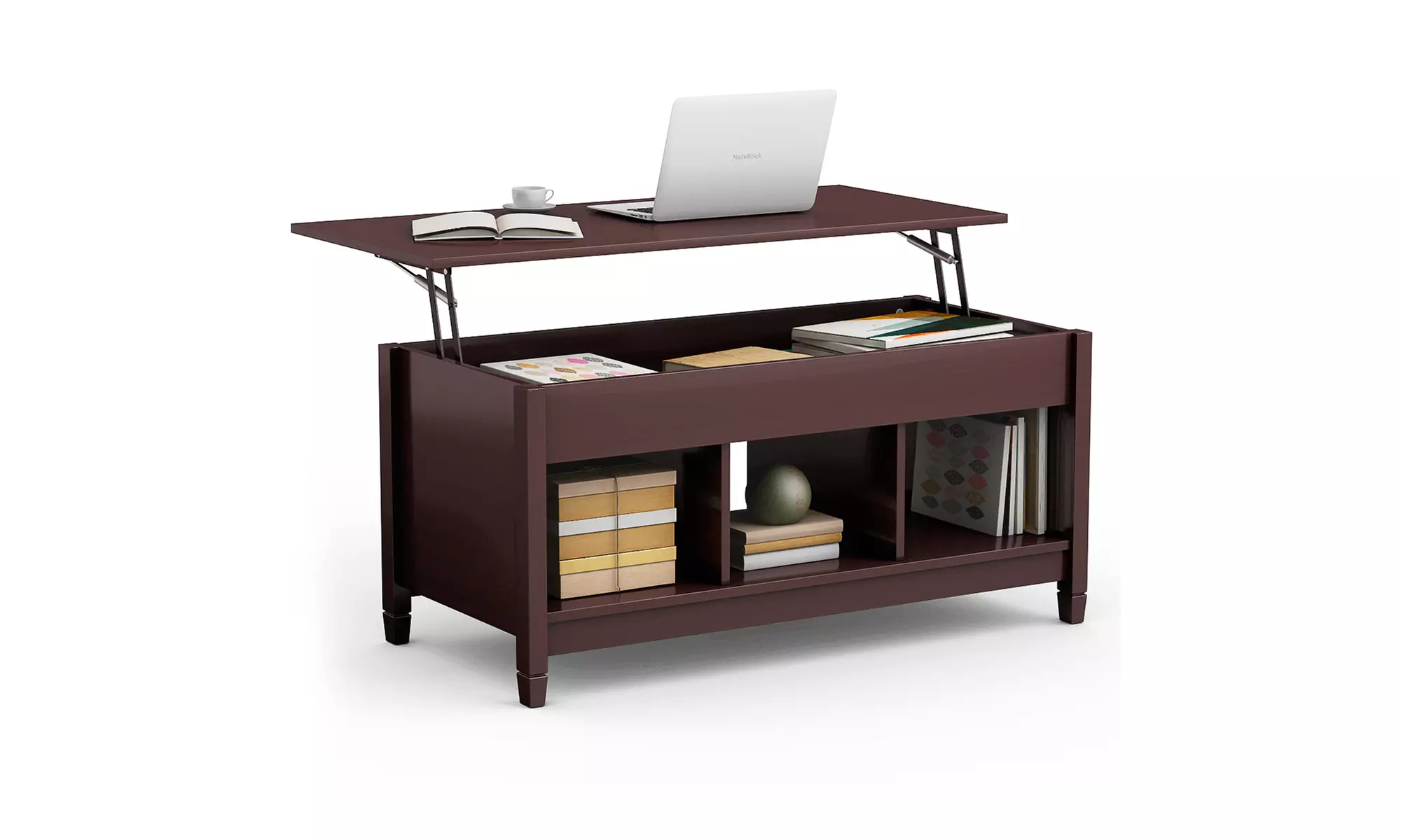 Costway Brown w/ Hidden Compartment and Storage Shelves Lift Top Coffee Table - Primary Image