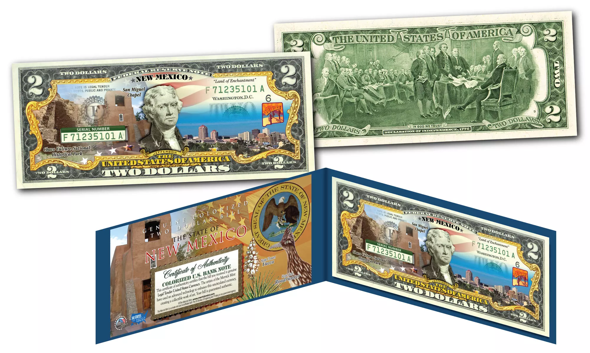 Official Genuine Legal Tender U.S. 2 Dollar Bills Honoring America's 50 States 