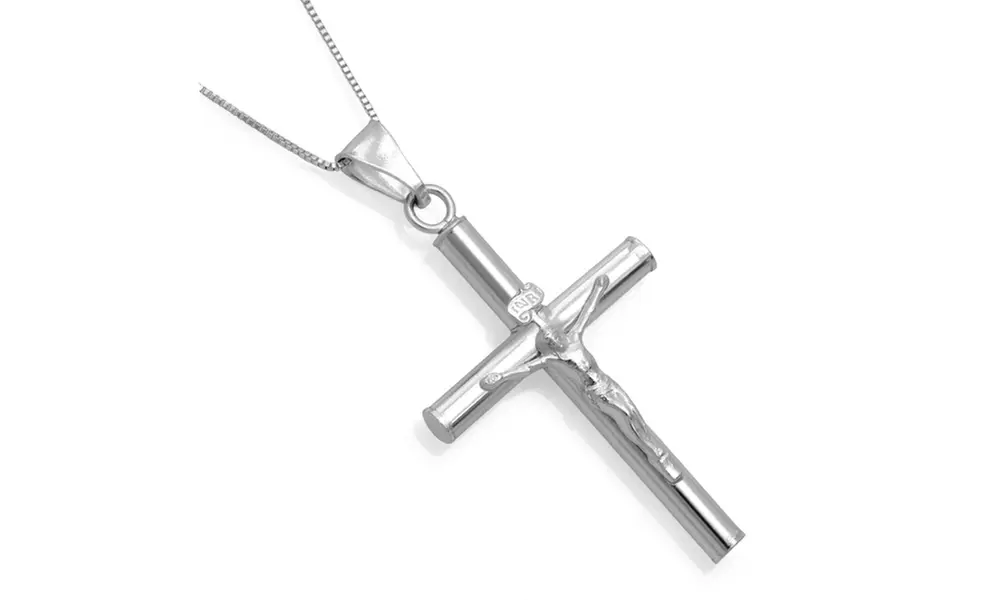 Sterling Silver Cross With Italian-Made Box Chain In Gift Box By Paolo Fortelini