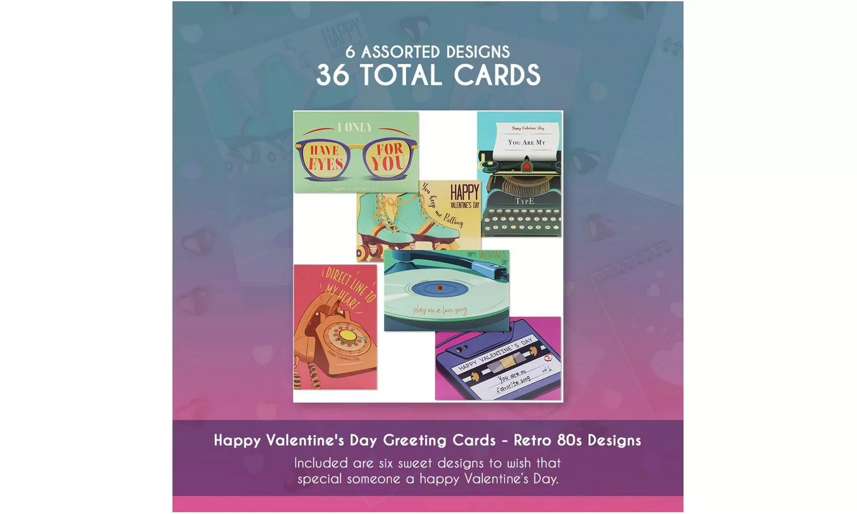 36-Pack Retro 80s Valentine's Day Notecards with Cute Pun Sayings with Envelopes - Second Medium