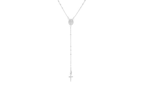 Sterling Silver Bead Stations Rosary with Cross Necklace