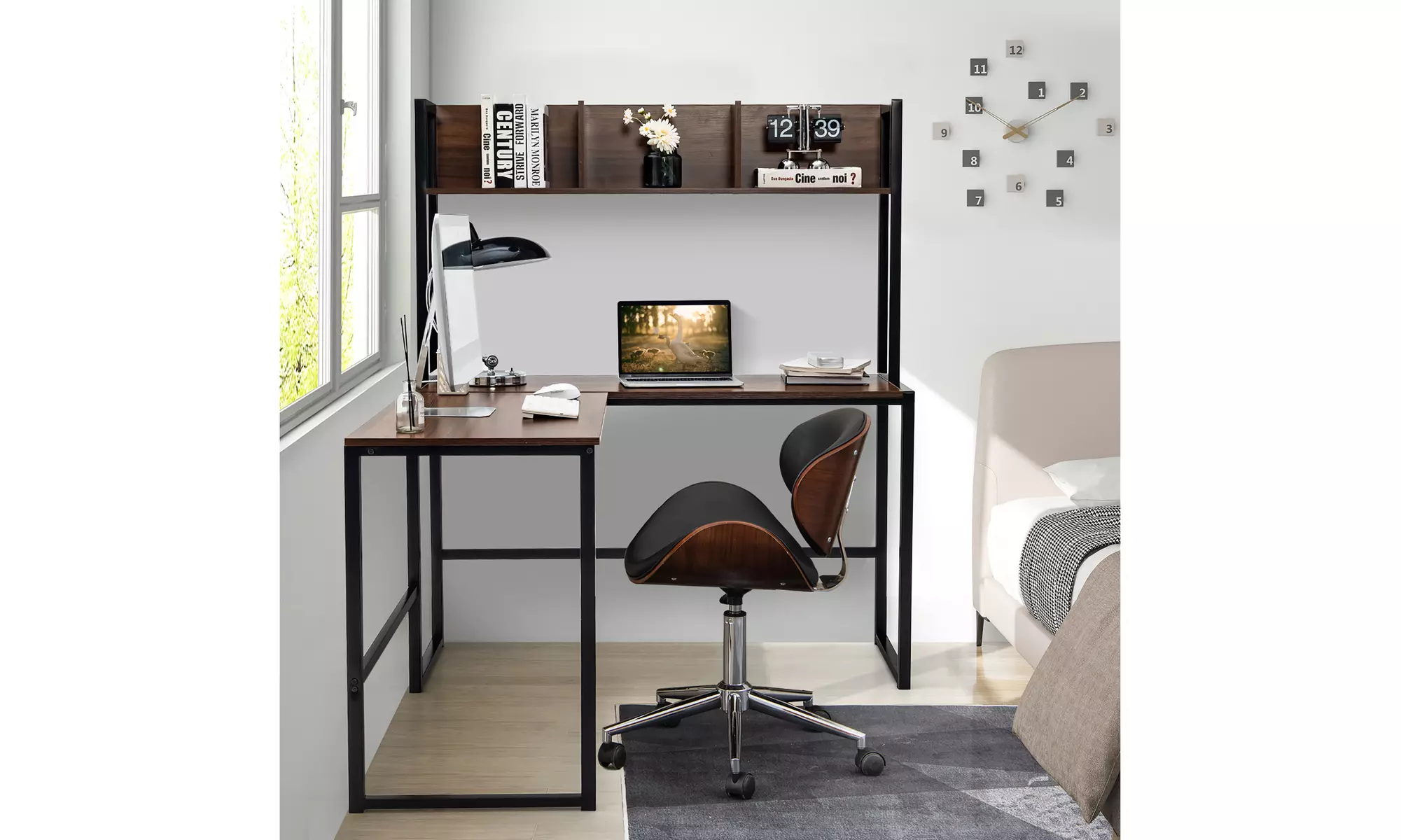Costway 55''L-Shaped Desk Corner Computer Desk Writing Workstation Table w/Hutch