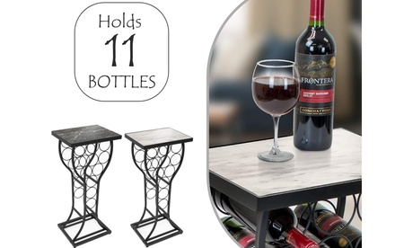 11 Bottle Wine Rack Holder w/ Marble Top Table - Floor Freestanding Wine Display