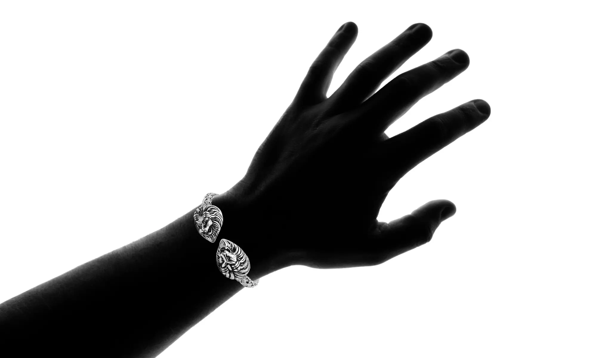 Men's Stainless Steel Lion Head End Cuff Bracelet