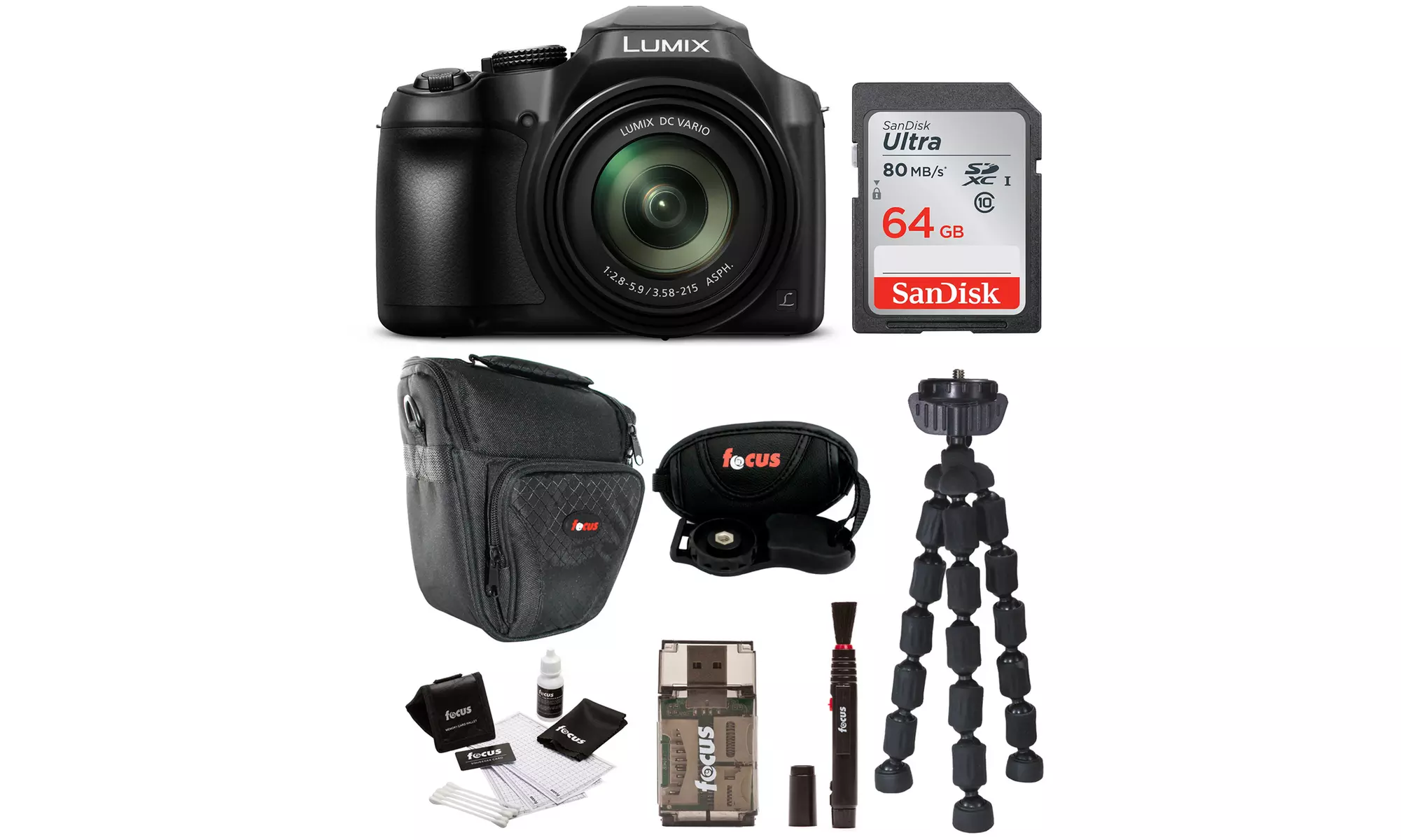 Panasonic LUMIX FZ80 4K 60x Zoom Digital Camera with SanDisk 64GB SD Card Bundle - Primary Image