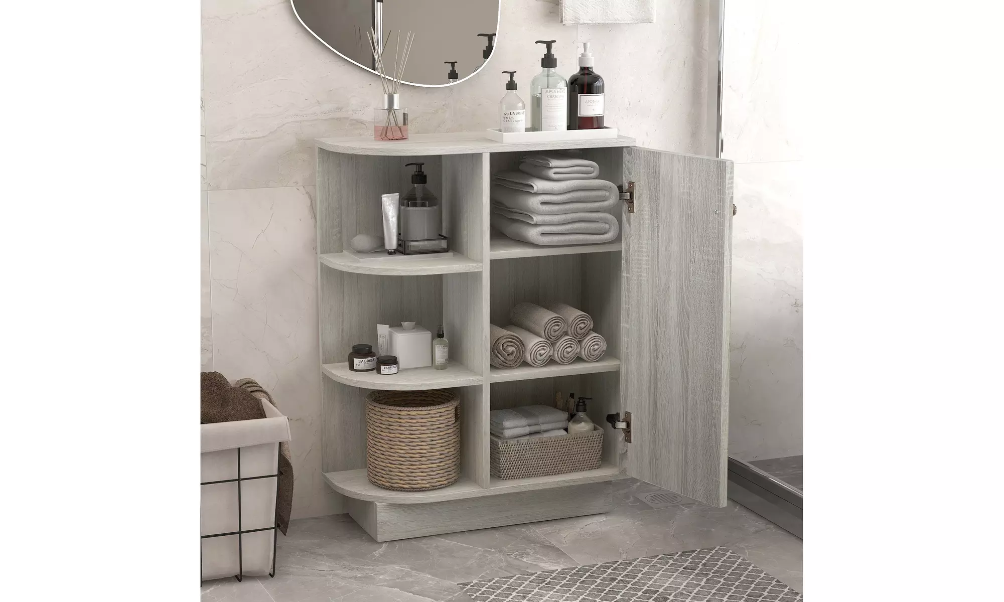Open Style Shelf Cabinet with Adjustable Plates Ample Storage Space Oak - Primary Image