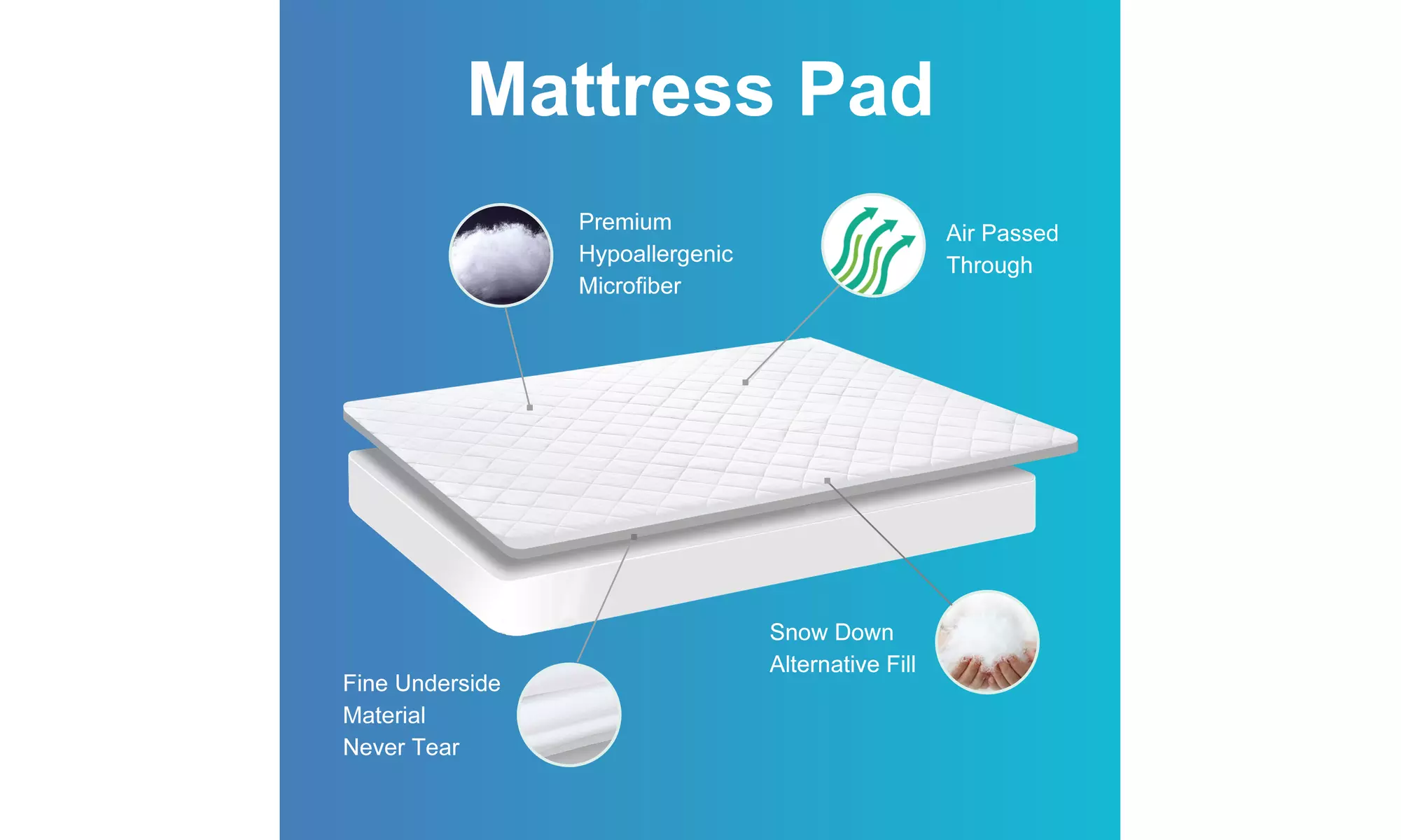 Diamond Quilted Mattress Pad Cover with 16" Deep Pocket