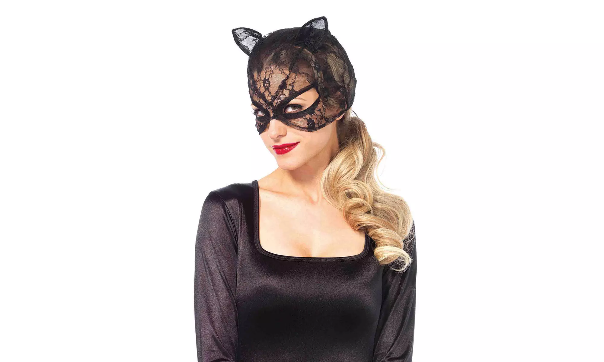 Leg Avenue Women's Lace Cat Mask Lace Up Back Costume Accessory - Primary Image