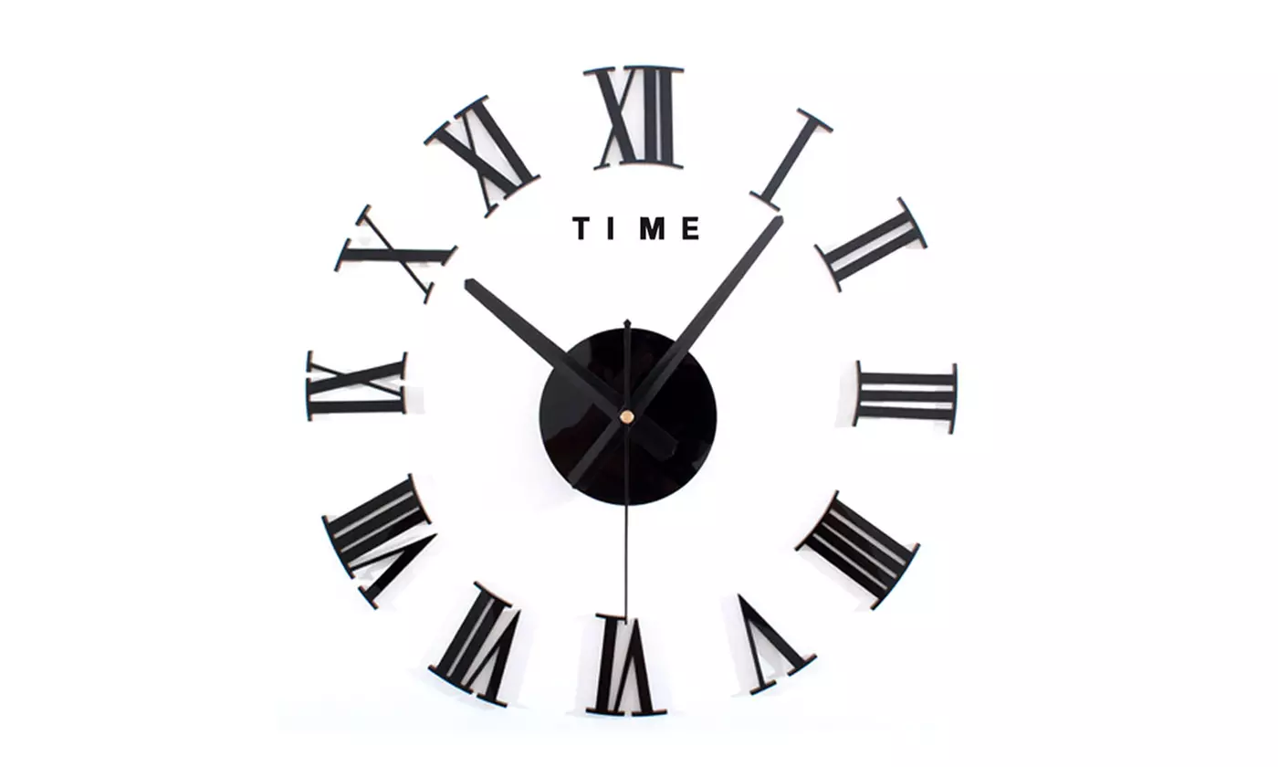 DIY Modern Frameless Wall Clock Surface Sticker Art 3D Mirror Office Decor Black - Second Medium