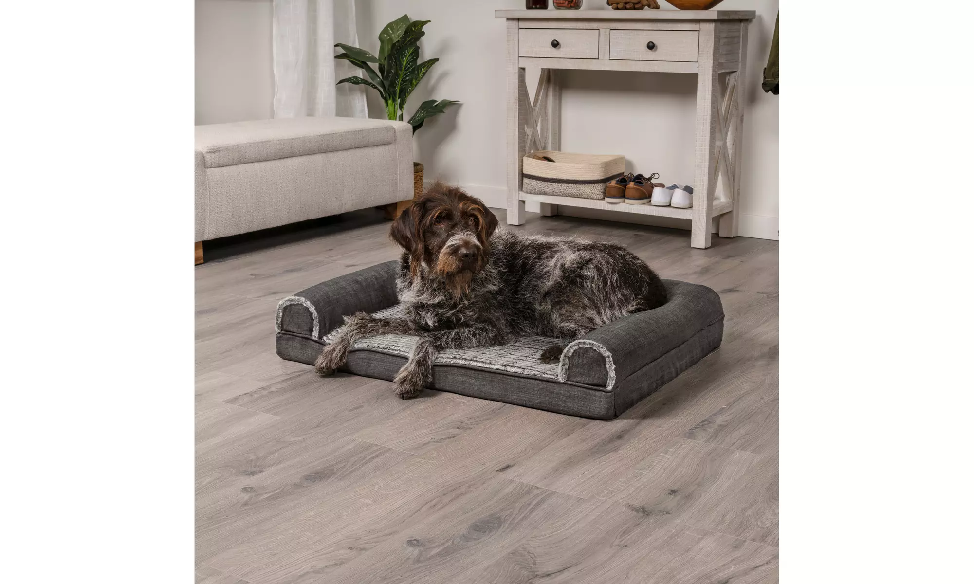 FurHaven Luxe Faux Fur & Performance Linen Orthopedic Memory Foam Sofa Dog Bed - Primary Image