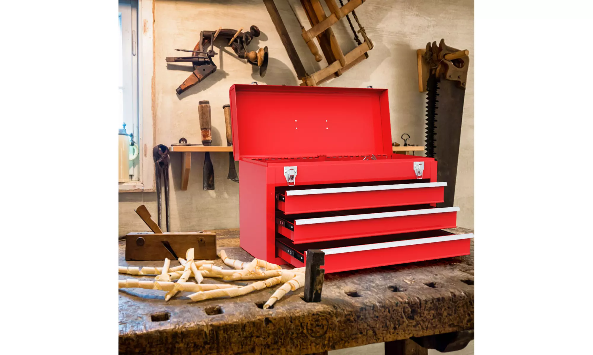 Portable Tool Chest Box Storage Cabinet Garage Mechanic Organizer 3 Drawers Red - Primary Image