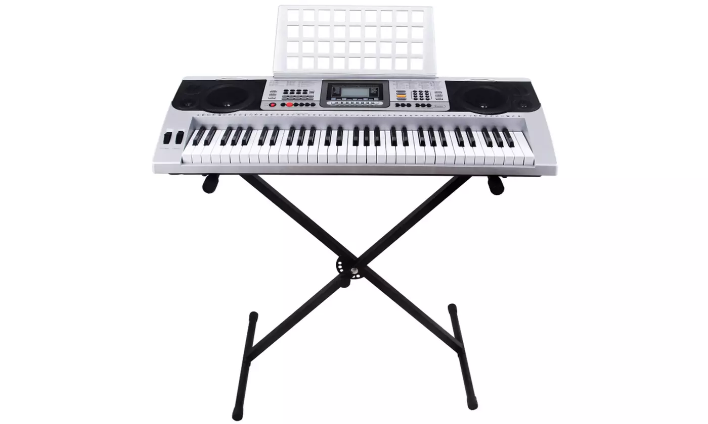 Digital Piano Electronic Keyboard Silver 61 Key Music Electric Organ with Stand - Primary Image