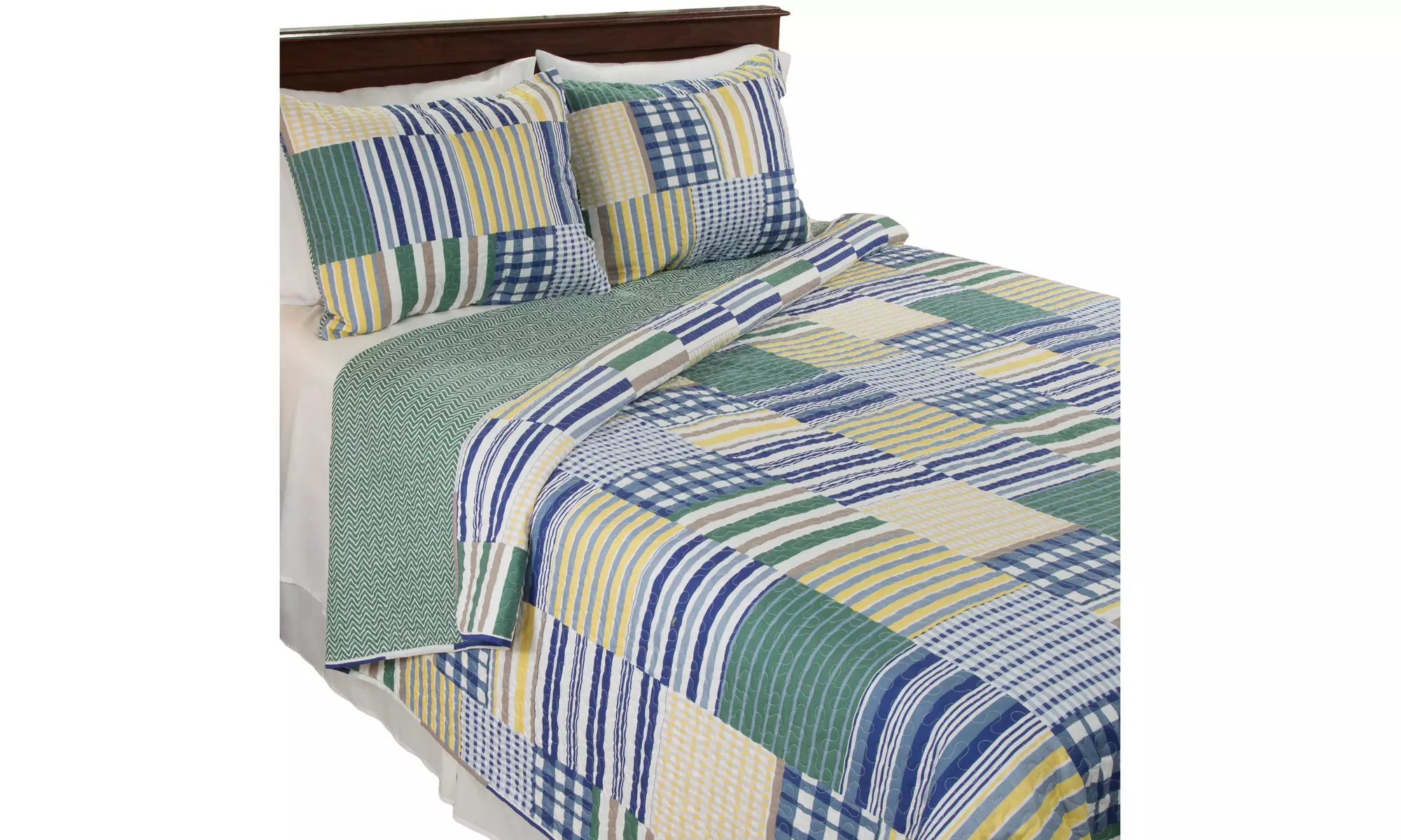 Striped Squared Quilted Blanket Colorful Bedspread Twin Queen King