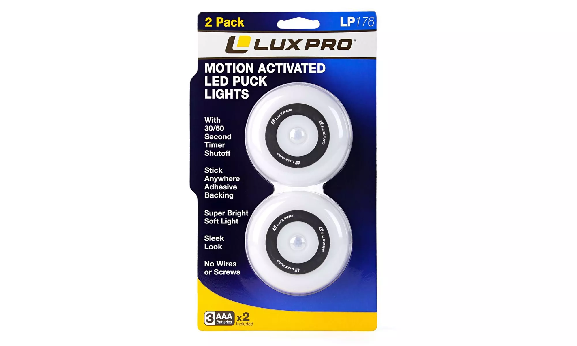 LUXPRO Motion Activated LED Reusable Adhesive Puck Lights, 2 Pack - Second Medium